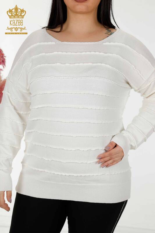 Wholesale Women's Knitwear Sweater Self Woven Ecru - 30169 | KAZEE