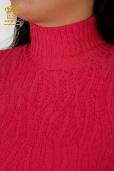 Wholesale Women's Knitwear Sweater Self Woven Fuchsia - 30290 | KAZEE - Thumbnail