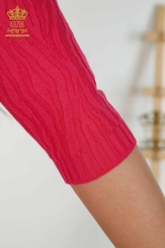 Wholesale Women's Knitwear Sweater Self Woven Fuchsia - 30290 | KAZEE