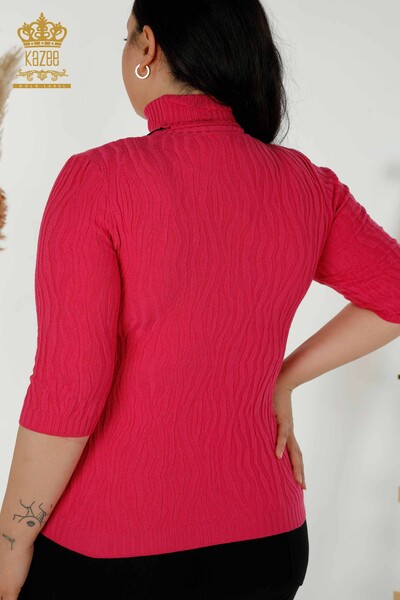 Wholesale Women's Knitwear Sweater Self Woven Fuchsia - 30290 | KAZEE - Thumbnail