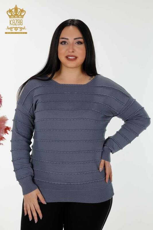 Wholesale Women's Knitwear Sweater Self Woven Indigo - 30169 | KAZEE