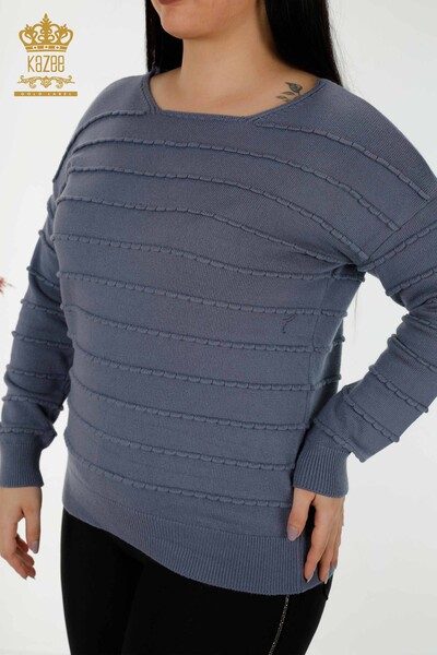 Wholesale Women's Knitwear Sweater Self Woven Indigo - 30169 | KAZEE - Thumbnail