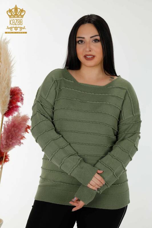 Wholesale Women's Knitwear Sweater Self Woven Khaki - 30169 | KAZEE