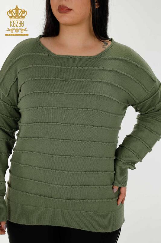 Wholesale Women's Knitwear Sweater Self Woven Khaki - 30169 | KAZEE