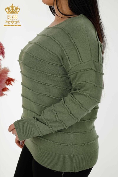Wholesale Women's Knitwear Sweater Self Woven Khaki - 30169 | KAZEE - Thumbnail