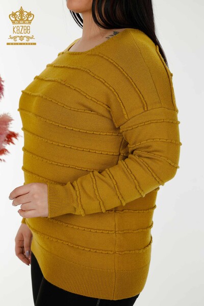 Wholesale Women's Knitwear Sweater Self Woven Mustard - 30169 | KAZEE - Thumbnail