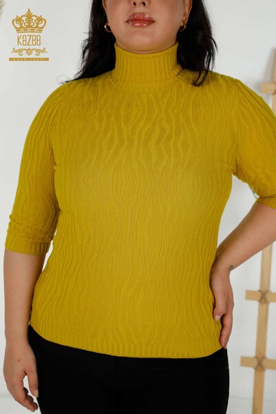 Wholesale Women's Knitwear Sweater Self Woven Olive - 30290 | KAZEE - Thumbnail