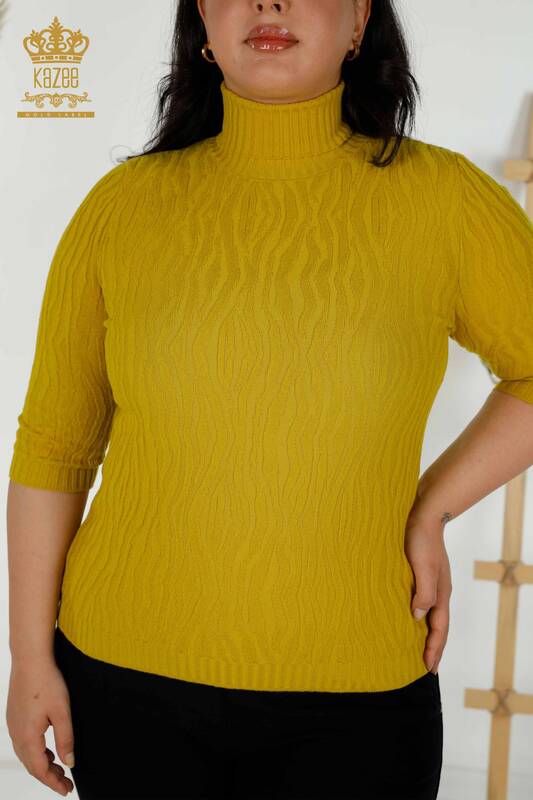 Wholesale Women's Knitwear Sweater Self Woven Olive - 30290 | KAZEE