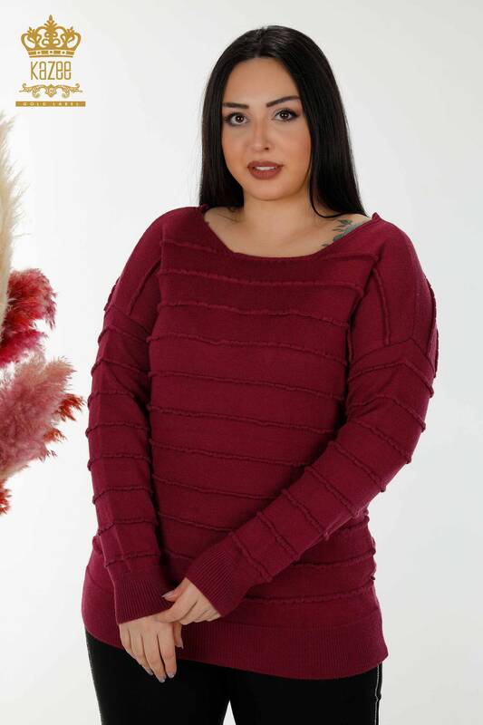 Wholesale Women's Knitwear Sweater Self Woven Plum - 30169 | KAZEE