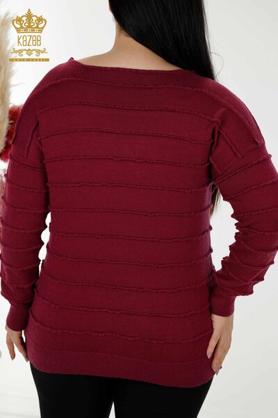 Wholesale Women's Knitwear Sweater Self Woven Plum - 30169 | KAZEE - Thumbnail