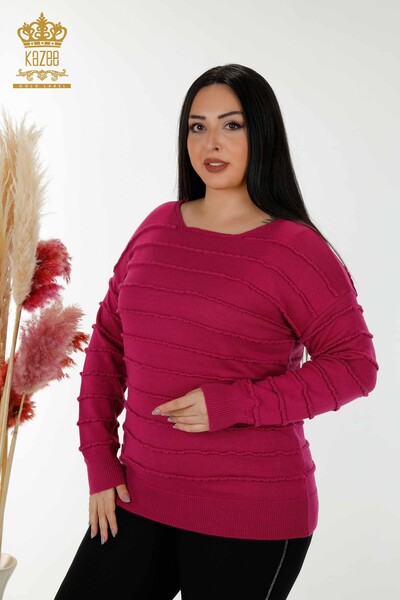 Wholesale Women's Knitwear Sweater Self Woven Purple - 30169 | KAZEE - Thumbnail