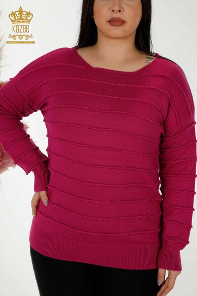 Wholesale Women's Knitwear Sweater Self Woven Purple - 30169 | KAZEE - Thumbnail