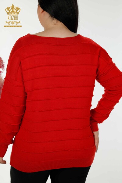 Wholesale Women's Knitwear Sweater Self Woven Red - 30169 | KAZEE - Thumbnail