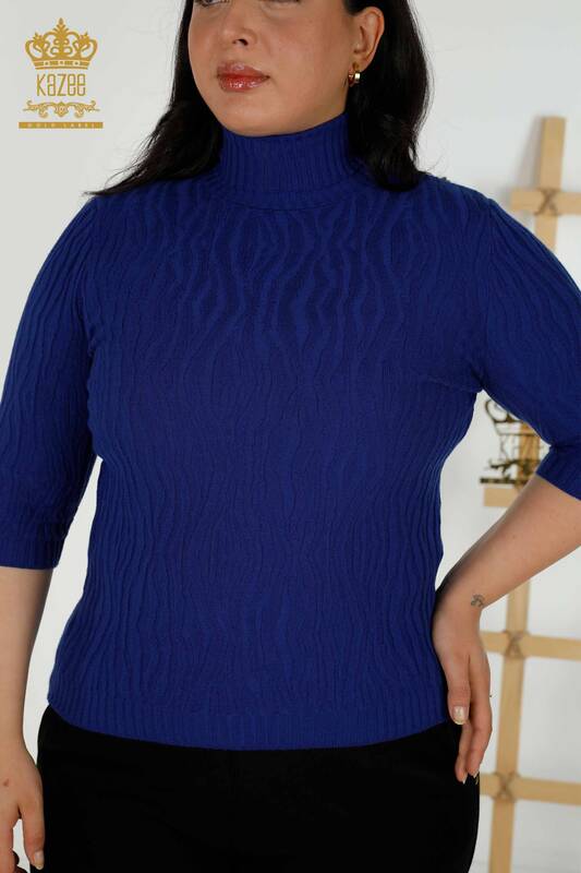 Wholesale Women's Knitwear Sweater Self Woven Saks - 30290 | KAZEE