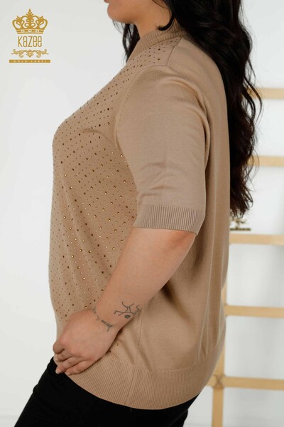 Wholesale Women's Knitwear Sweater - Short Sleeve - Beige - 16950 | KAZEE - 5