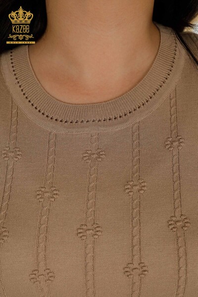 Wholesale Women's Knitwear Sweater Short Sleeve Beige - 30129 | KAZEE - Thumbnail
