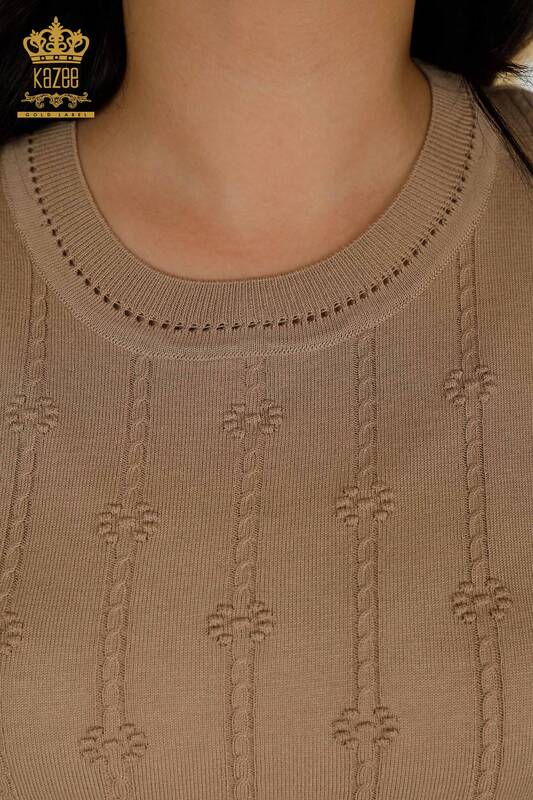 Wholesale Women's Knitwear Sweater Short Sleeve Beige - 30129 | KAZEE
