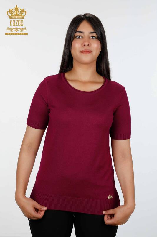 Wholesale Women's Knitwear Sweater Short Sleeve Crew Neck Logo - 15943 | KAZEE