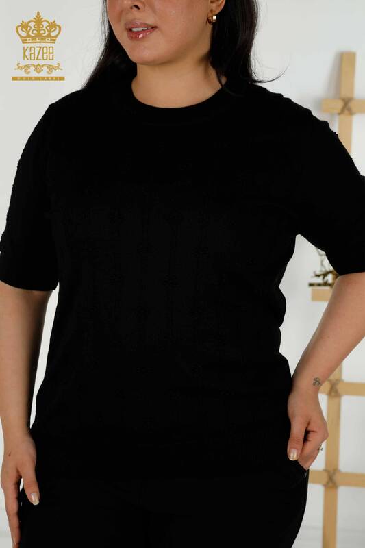 Wholesale Women's Knitwear Sweater Short Sleeve Black - 30129 | KAZEE