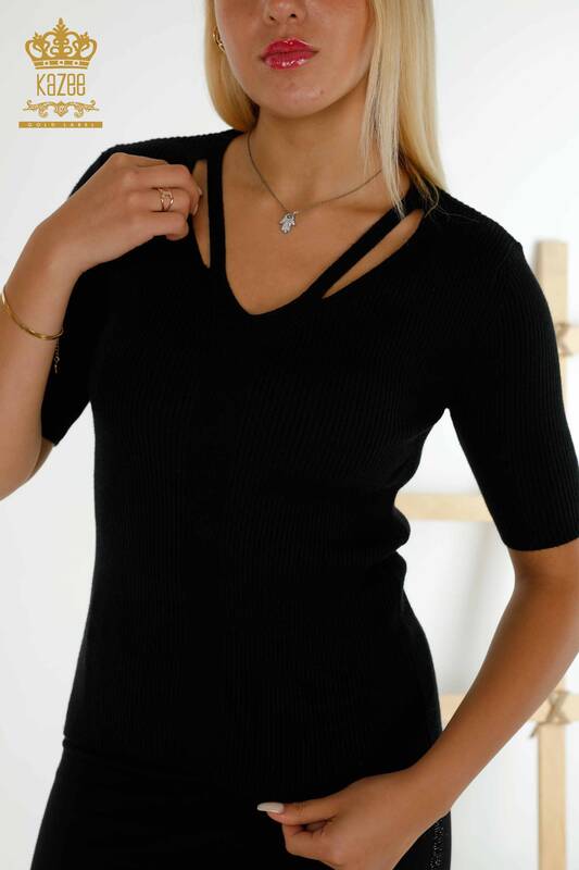 Wholesale Women's Knitwear Sweater - Short Sleeve - Black - 30397 | KAZEE