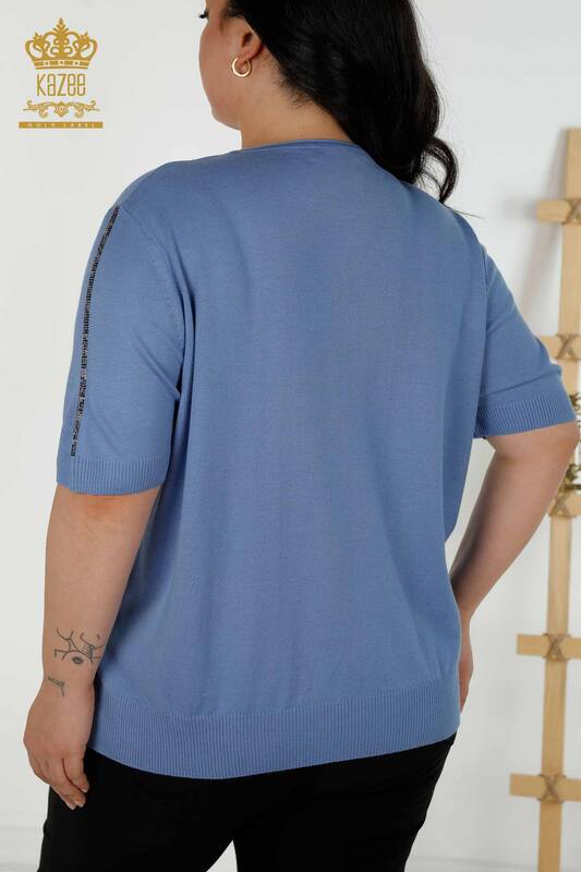 Wholesale Women's Knitwear Sweater - Short Sleeve - Blue - 30328 | KAZEE