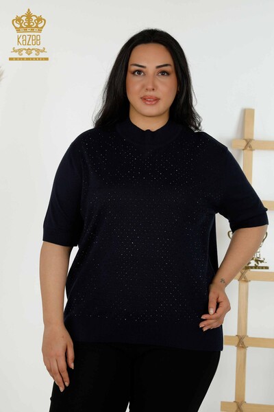 Wholesale Women's Knitwear Sweater - Short Sleeve - Navy Blue - 16950 | KAZEE 