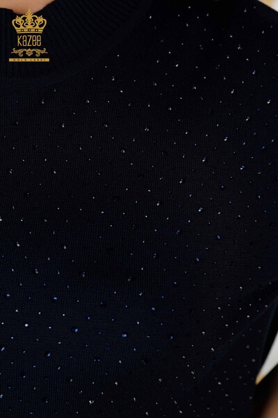 Wholesale Women's Knitwear Sweater - Short Sleeve - Navy Blue - 16950 | KAZEE - 3