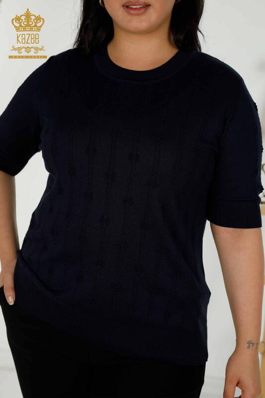 Wholesale Women's Knitwear Sweater Short Sleeve Navy - 30129 | KAZEE