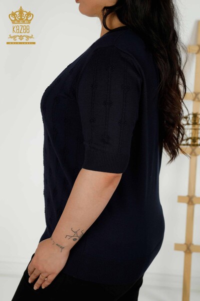 Wholesale Women's Knitwear Sweater Short Sleeve Navy - 30129 | KAZEE - 5