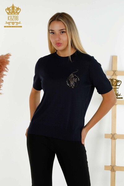 Wholesale Women's Knitwear Sweater - Short Sleeve - Navy Blue - 30328 | KAZEE - Thumbnail