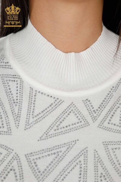 Wholesale Women's Knitwear Sweater Short Sleeve Patterned Stone Embroidered - 16931 | KAZEE - Thumbnail