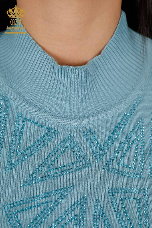 Wholesale Women's Knitwear Sweater Short Sleeve Patterned Stone Embroidered - 16931 | KAZEE