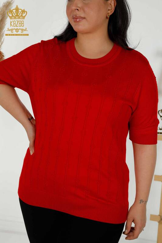 Wholesale Women's Knitwear Sweater Short Sleeve Red - 30129 | KAZEE