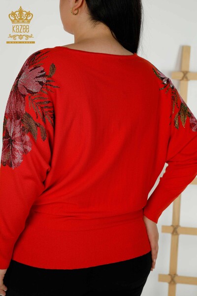 Wholesale Women's Knitwear Sweater Shoulder Floral Detail Coral - 16133 | KAZEE - Thumbnail