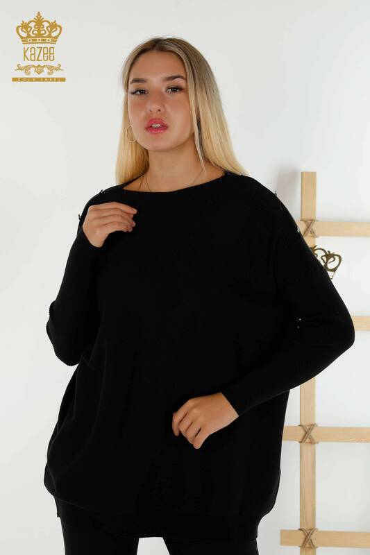 Wholesale Women's Knitwear Sweater Shoulder Detail Black - 30192 | KAZEE