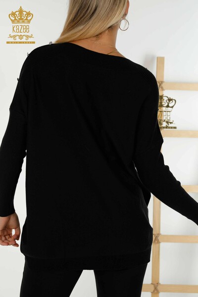 Wholesale Women's Knitwear Sweater Shoulder Detail Black - 30192 | KAZEE - Thumbnail
