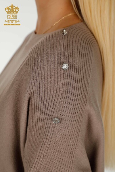 Wholesale Women's Knitwear Sweater Shoulder Detailed Mink - 30192 | KAZEE - Thumbnail
