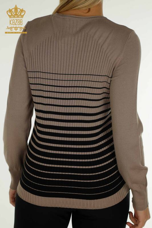 Wholesale Women's Knitwear Sweater with Shoulder Detail Mink-Black - 30079 | KAZEE