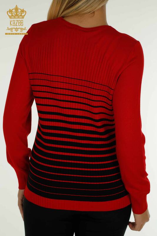 Wholesale Women's Knitwear Sweater with Shoulder Detail Red-Black - 30079 | KAZEE