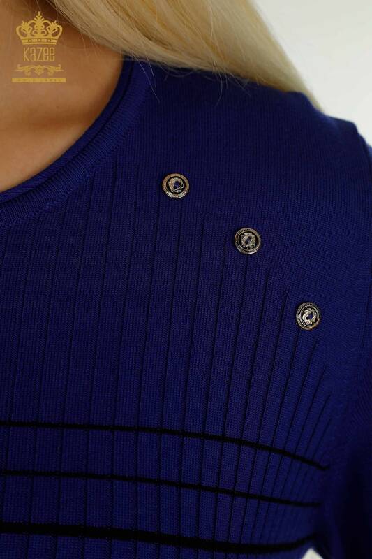 Wholesale Women's Knitwear Sweater with Shoulder Detail, Saks-Black - 30079 | KAZEE