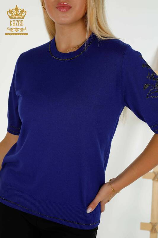 Wholesale Women's Knitwear Sweater Shoulder Embroidered Saks - 30498 | KAZEE
