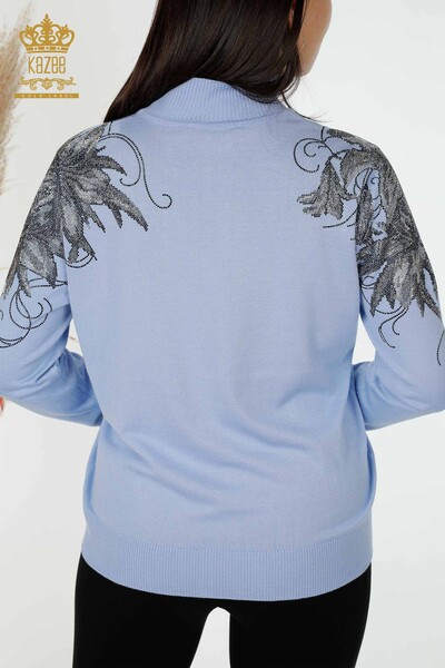 Wholesale Women's Knitwear Sweater Shoulder Floral Detailed Blue - 16597 | KAZEE - Thumbnail