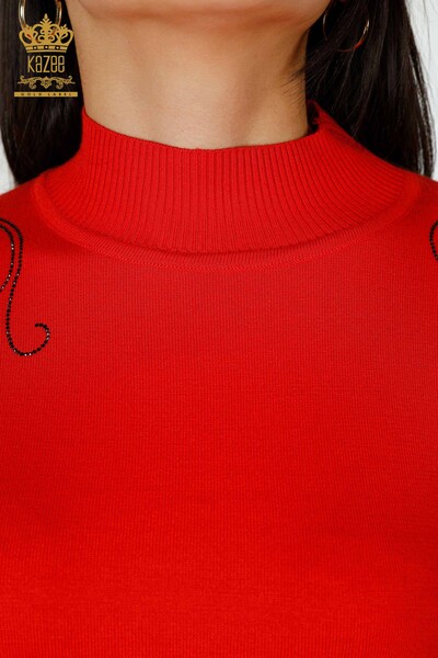 Wholesale Women's Knitwear Sweater Shoulder Floral Detail Coral - 16597 | KAZEE - Thumbnail
