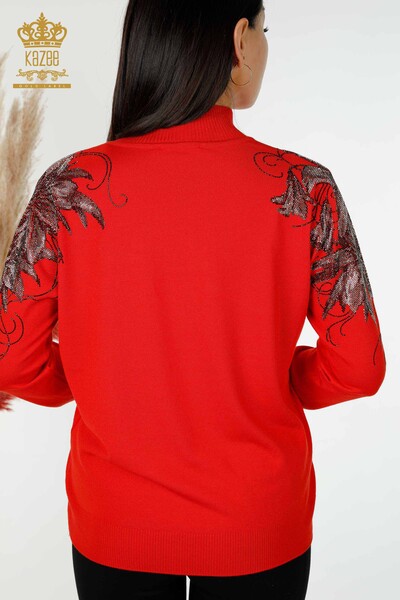 Wholesale Women's Knitwear Sweater Shoulder Floral Detail Coral - 16597 | KAZEE - Thumbnail