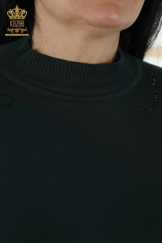 Wholesale Women's Knitwear Sweater - Shoulder Floral Detail - Dark Green - 30007 | KAZEE
