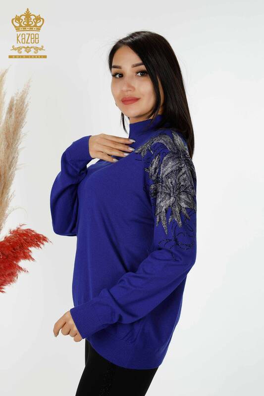Wholesale Women's Knitwear Sweater Shoulder Floral Detailed Saks - 16597 | KAZEE