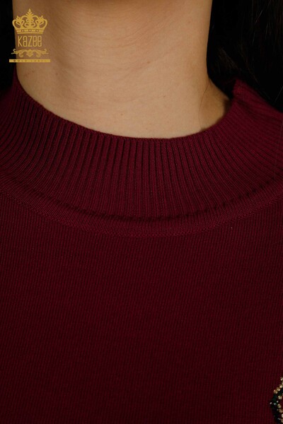 Wholesale Women's Knitwear Sweater Shoulder Flower Detailed Lilac - 30542 | KAZEE - Thumbnail (2)