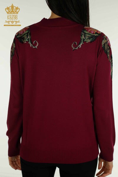 Wholesale Women's Knitwear Sweater Shoulder Flower Detailed Lilac - 30542 | KAZEE - Thumbnail