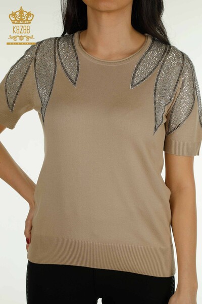 KAZEE - Wholesale Women's Knitwear Sweater Shoulder Stone Embroidered Mink - 30792 | KAZEE (1)