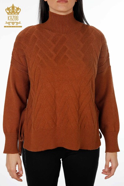 Wholesale Women's Knitwear Sweater Sides Tie-tied Patterned Basic - 30000 | KAZEE - Thumbnail